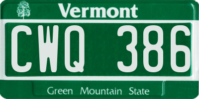 VT license plate CWQ386