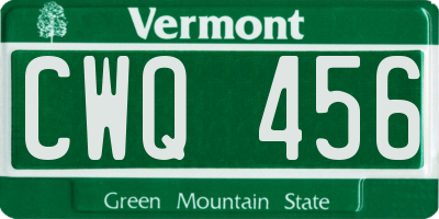 VT license plate CWQ456