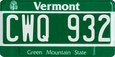 VT license plate CWQ932
