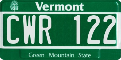 VT license plate CWR122
