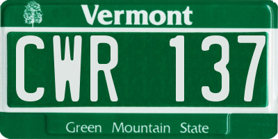 VT license plate CWR137