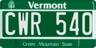 VT license plate CWR540