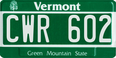 VT license plate CWR602