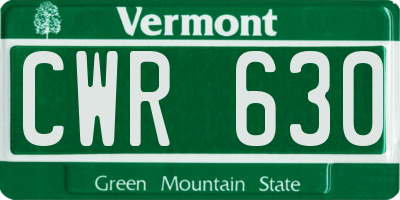 VT license plate CWR630