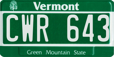 VT license plate CWR643