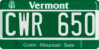 VT license plate CWR650