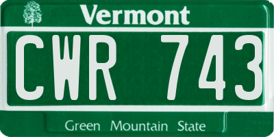 VT license plate CWR743