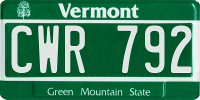 VT license plate CWR792