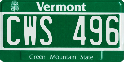 VT license plate CWS496