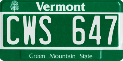 VT license plate CWS647