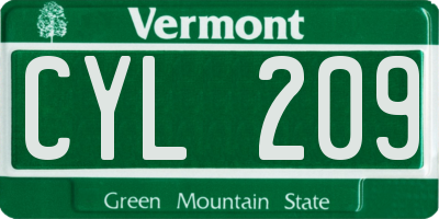 VT license plate CYL209