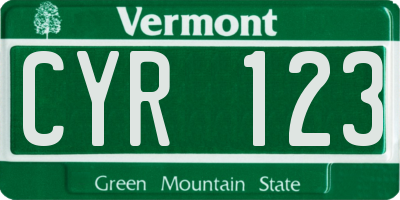 VT license plate CYR123