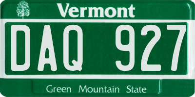 VT license plate DAQ927