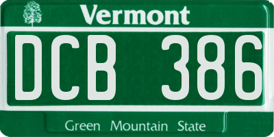 VT license plate DCB386