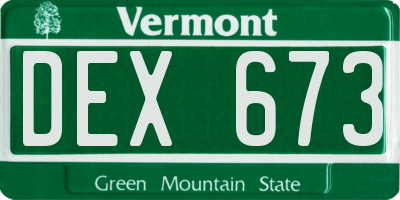 VT license plate DEX673