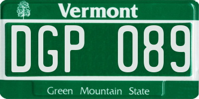 VT license plate DGP089