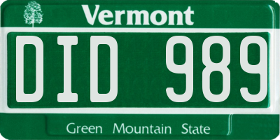 VT license plate DID989