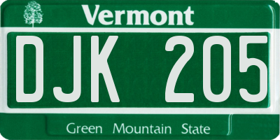 VT license plate DJK205