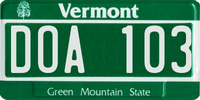VT license plate DOA103