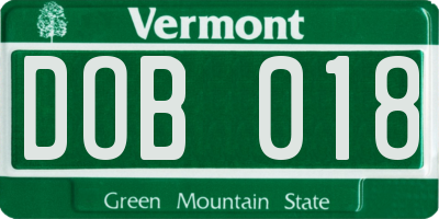 VT license plate DOB018
