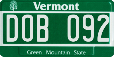 VT license plate DOB092