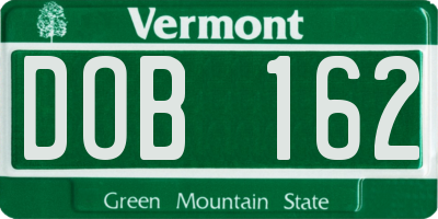 VT license plate DOB162