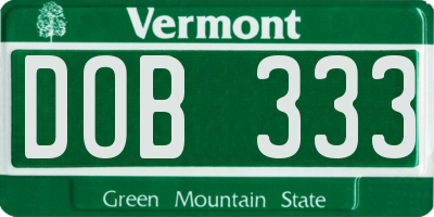 VT license plate DOB333