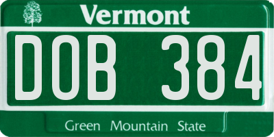 VT license plate DOB384