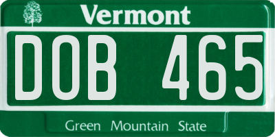 VT license plate DOB465