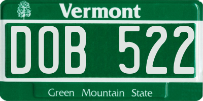 VT license plate DOB522
