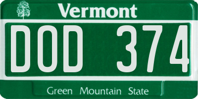 VT license plate DOD374