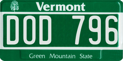 VT license plate DOD796