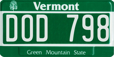 VT license plate DOD798