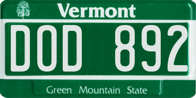 VT license plate DOD892