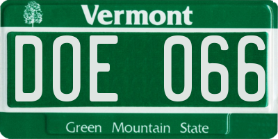 VT license plate DOE066
