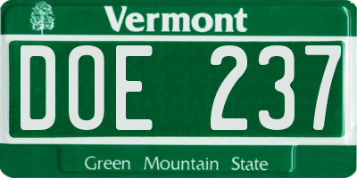 VT license plate DOE237