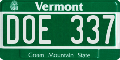 VT license plate DOE337