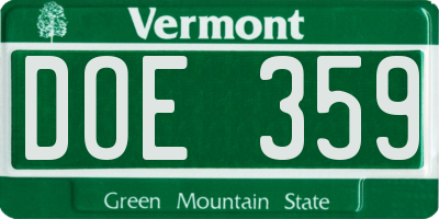 VT license plate DOE359