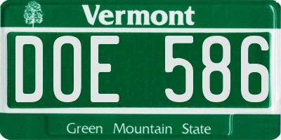 VT license plate DOE586