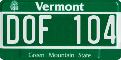 VT license plate DOF104