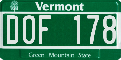 VT license plate DOF178