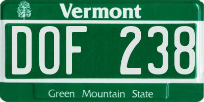VT license plate DOF238