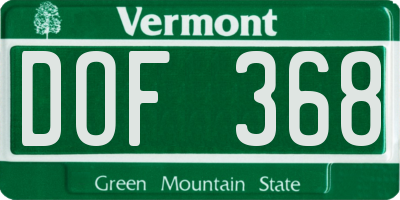 VT license plate DOF368