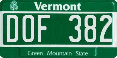 VT license plate DOF382