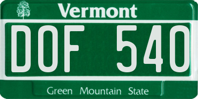 VT license plate DOF540
