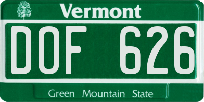 VT license plate DOF626