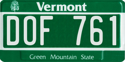 VT license plate DOF761