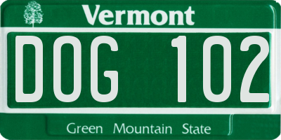VT license plate DOG102