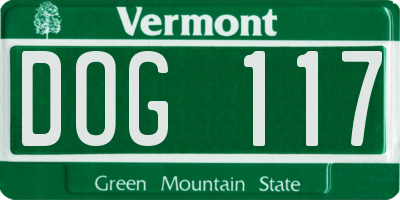 VT license plate DOG117
