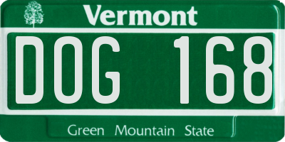 VT license plate DOG168